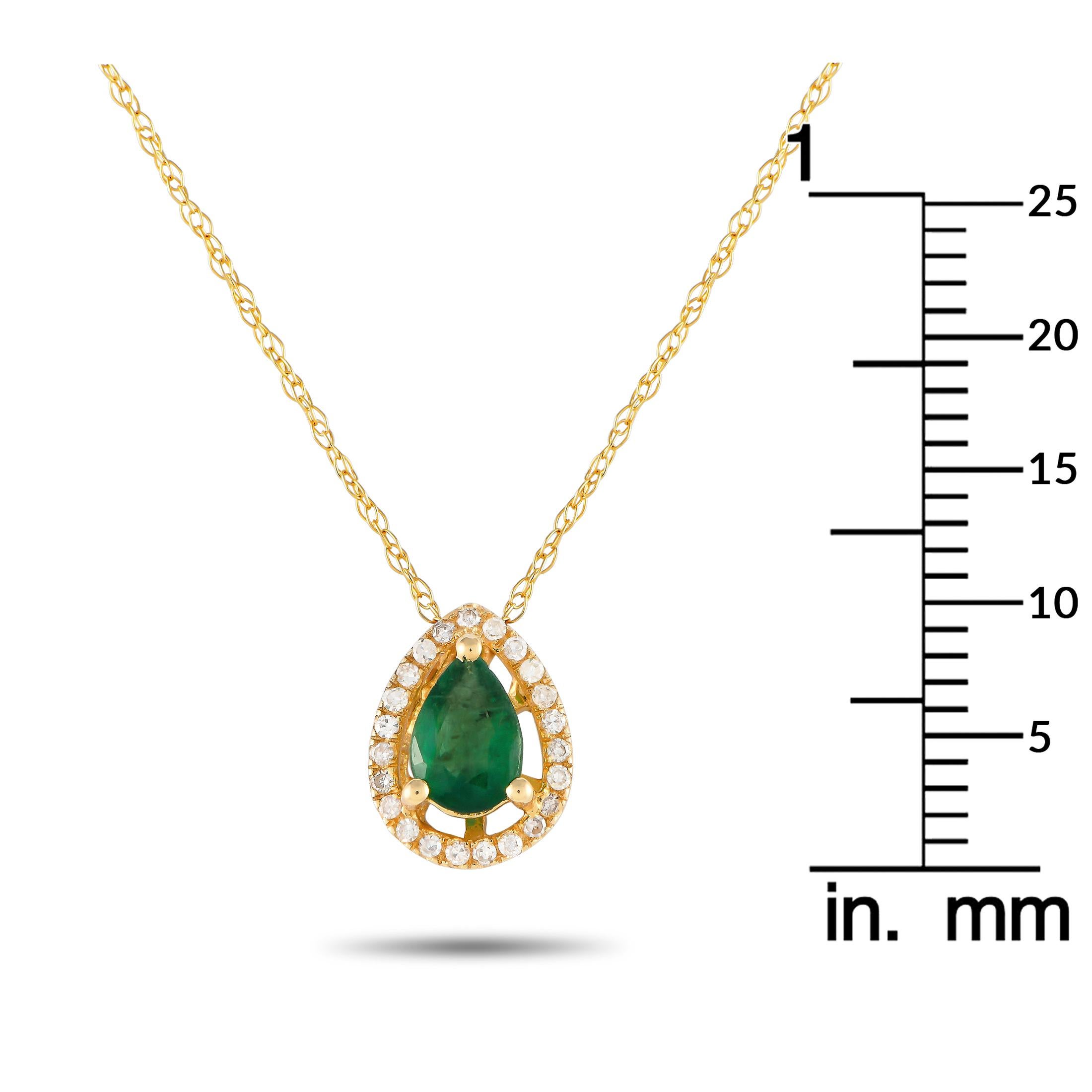 LB Exclusive 14K Yellow Gold 0.07ct Diamond & Emerald Pear Necklace PD4-15949YEM In New Condition For Sale In Southampton, PA