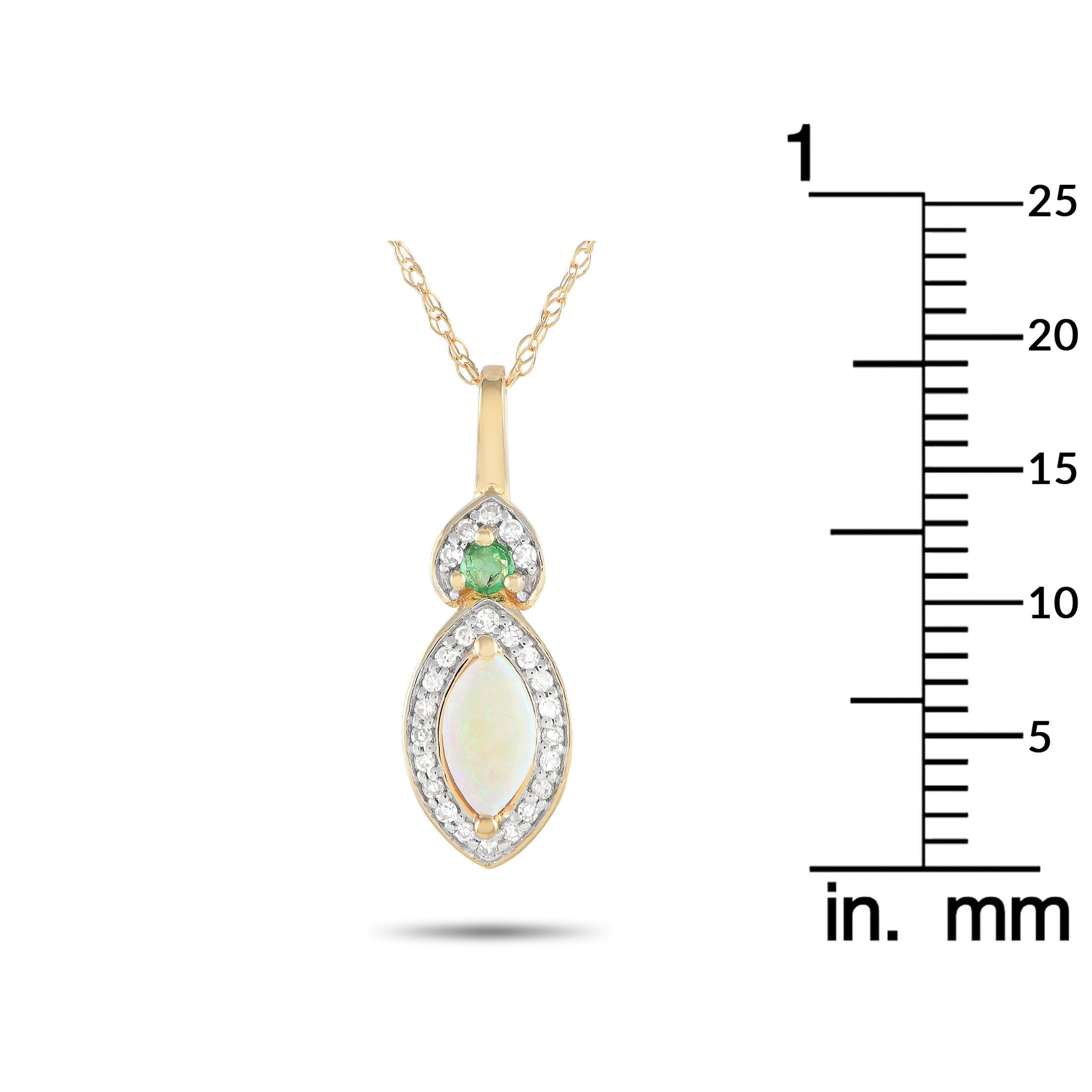 LB Exclusive 14K Yellow Gold 0.07ct Diamond, Opal, Necklace PD4-16299YOPEM In New Condition For Sale In Southampton, PA