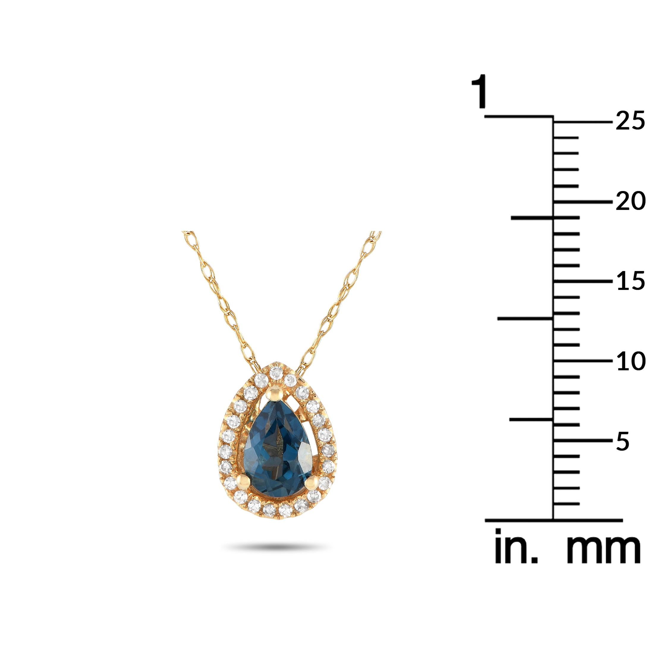 LB Exclusive 14K Yellow Gold 0.07ct Diamond & Topaz Pear Necklace In New Condition In Southampton, PA