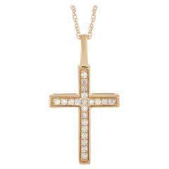 LB Exclusive 14k Yellow Gold 0.08 Ct Diamond Cross Pendant Necklace