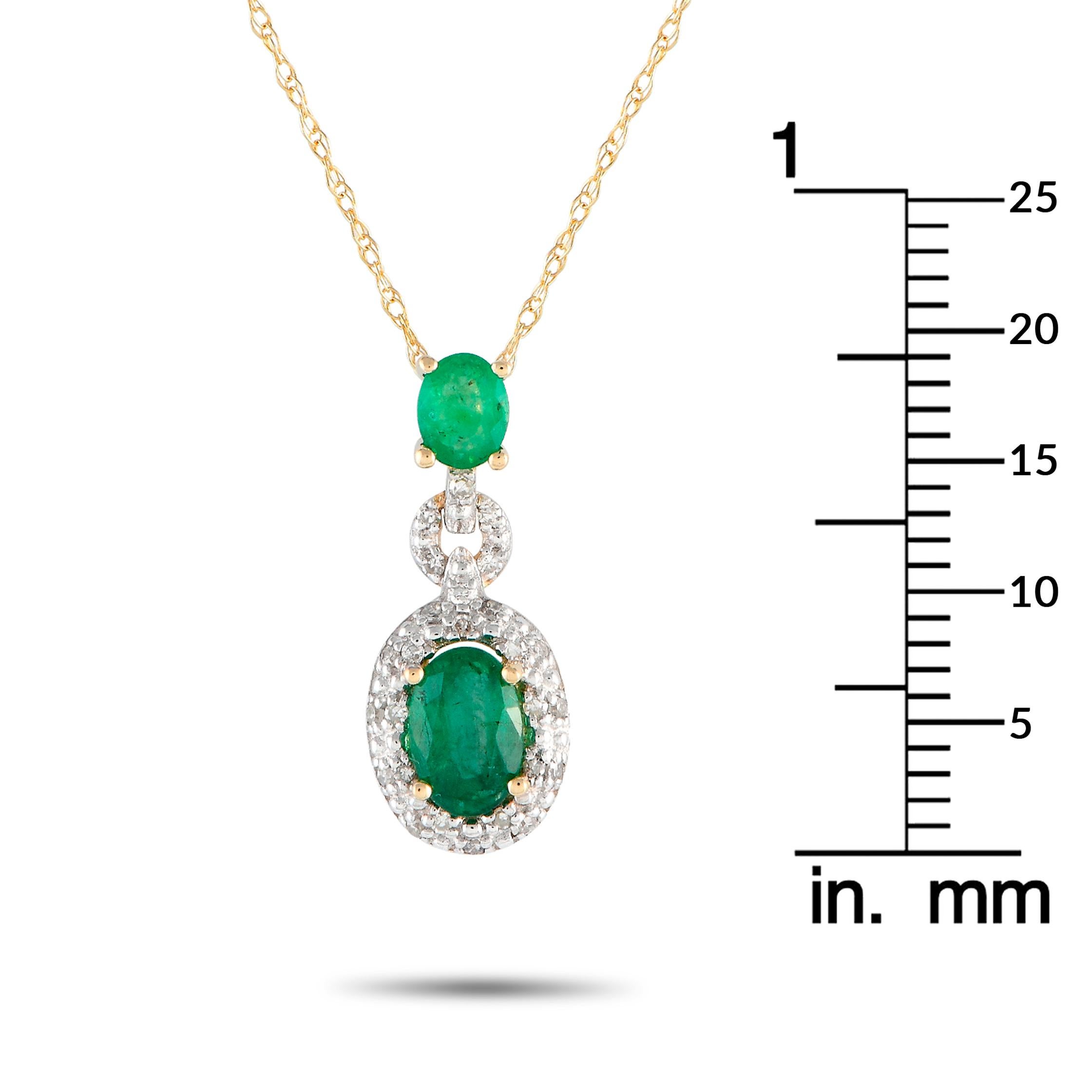 LB Exclusive 14K Yellow Gold 0.08ct Diamond and Emerald Necklace PD4-16183YEM In New Condition For Sale In Southampton, PA