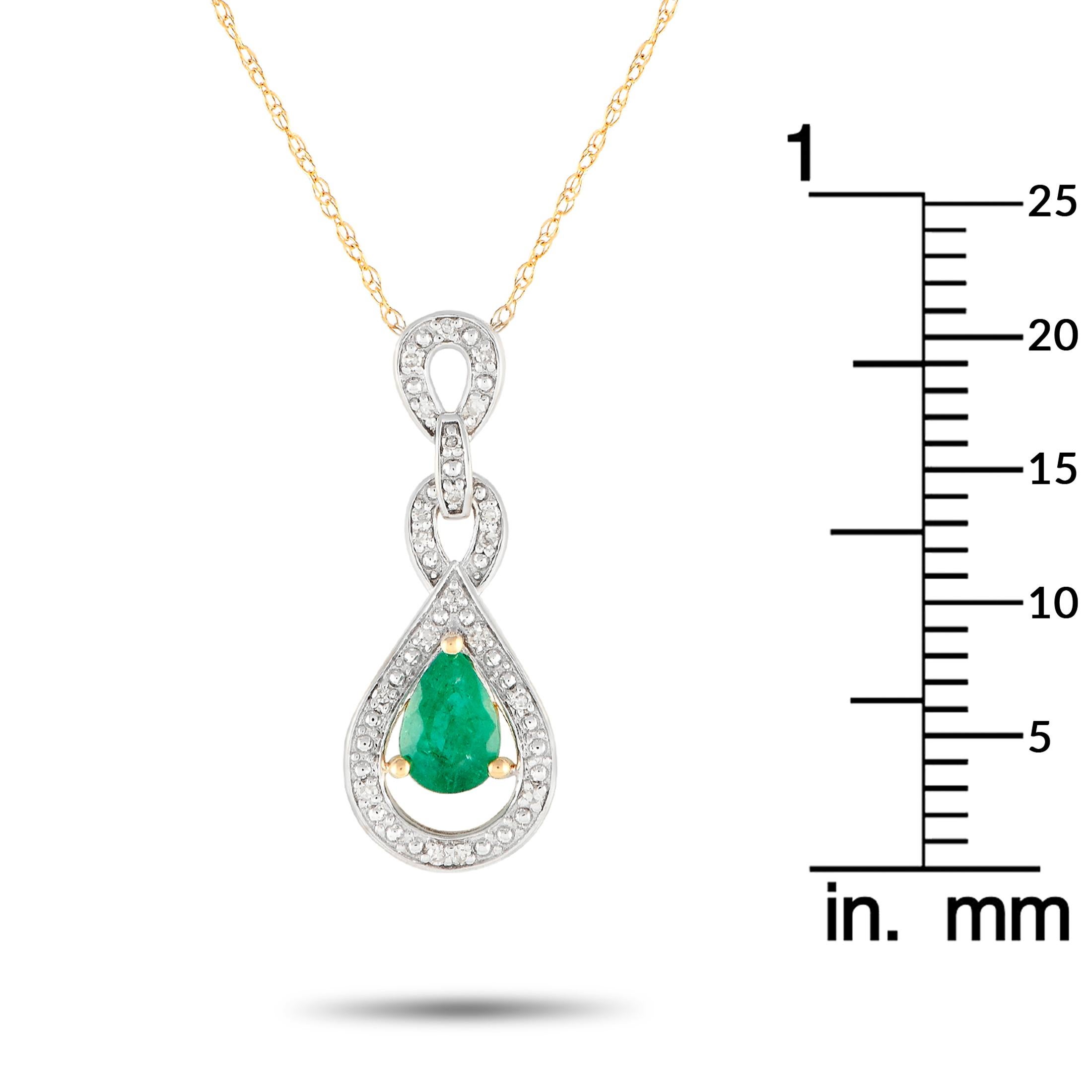 LB Exclusive 14K Yellow Gold 0.08ct Diamond and Emerald Necklace PD4-16318YEM In New Condition For Sale In Southampton, PA