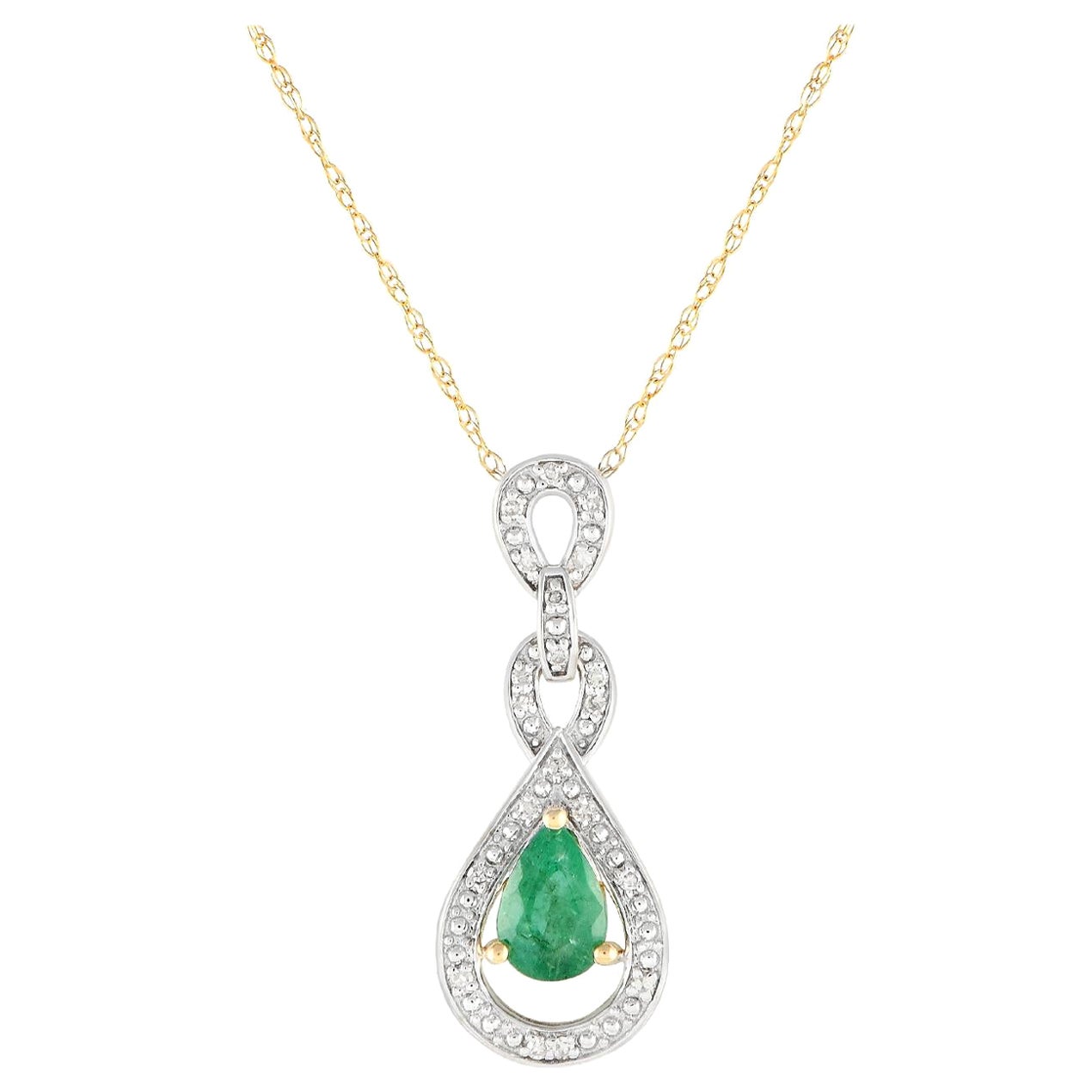 LB Exclusive Collier en or jaune 14K serti de 0,08ct de diamants et d'émeraudes PD4-16318YEM en vente