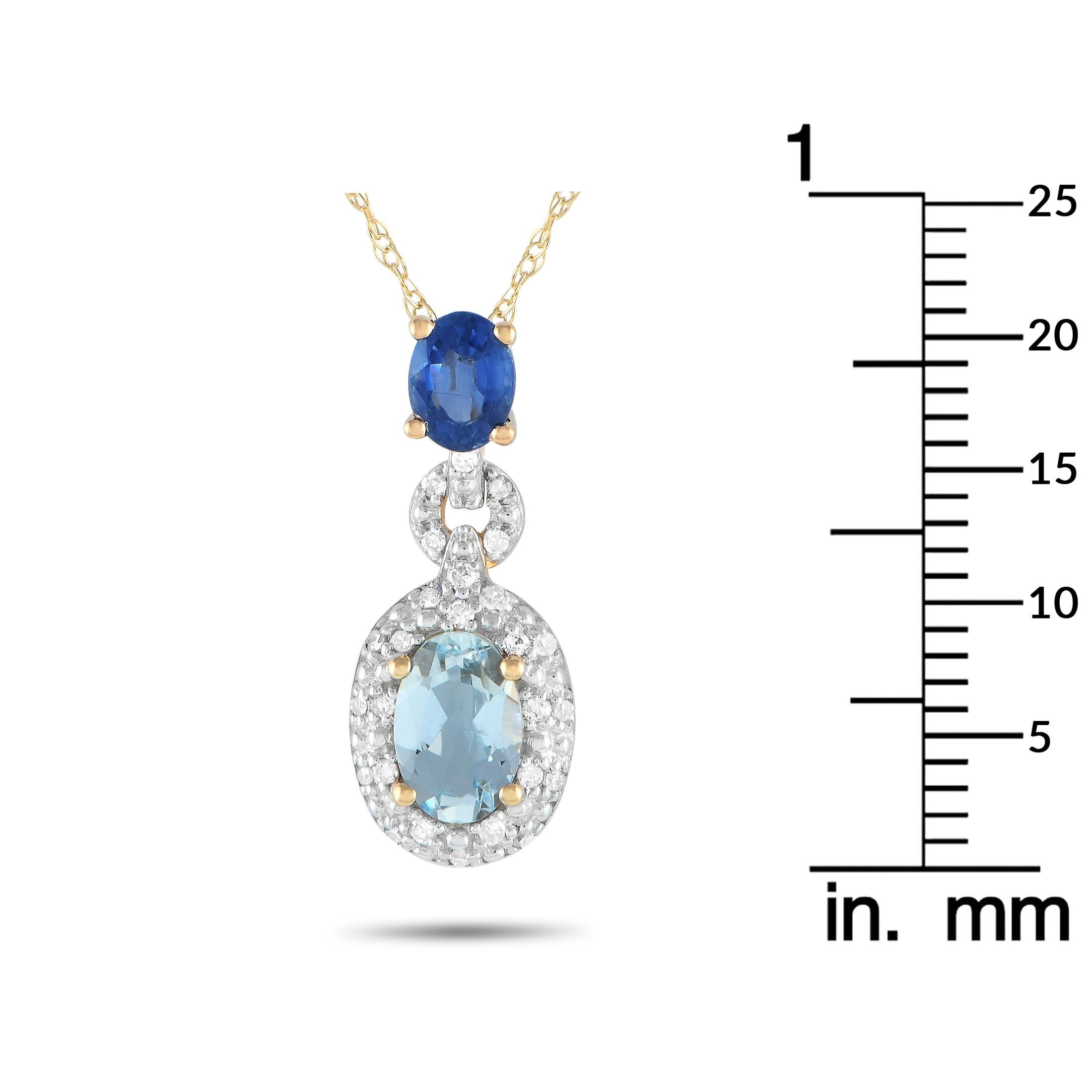 LB Exclusive 14K Yellow Gold 0.08ct Diamond, Aquamarine, Necklace PD4-16183YAQSA In New Condition For Sale In Southampton, PA