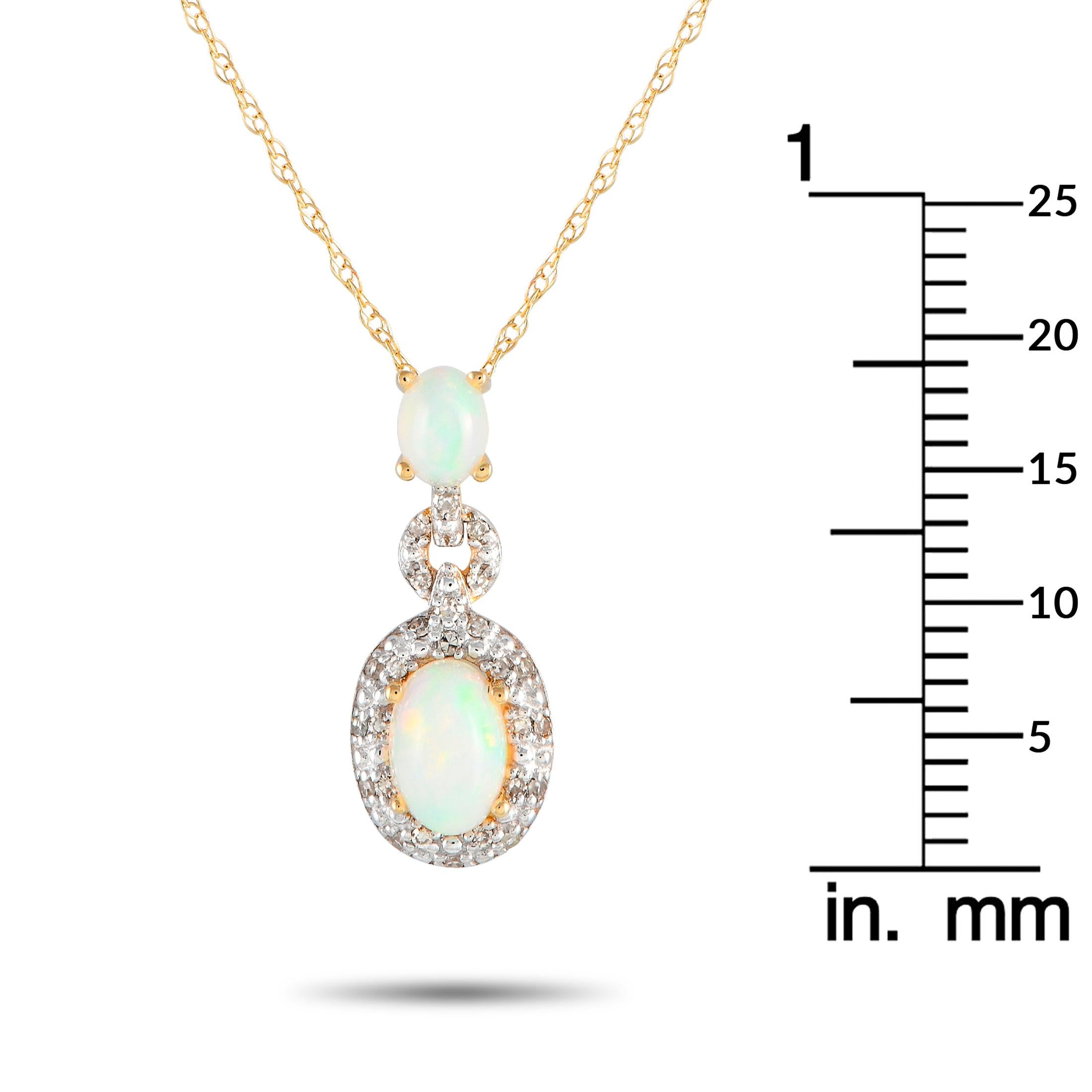 LB Exclusive 14K Yellow Gold 0.08ct Diamond & Opal Pendant Necklace PD4-16183YOP In New Condition In Southampton, PA