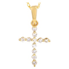 LB Exclusive 14K Yellow Gold 0.09 ct Diamond Small Cross Necklace