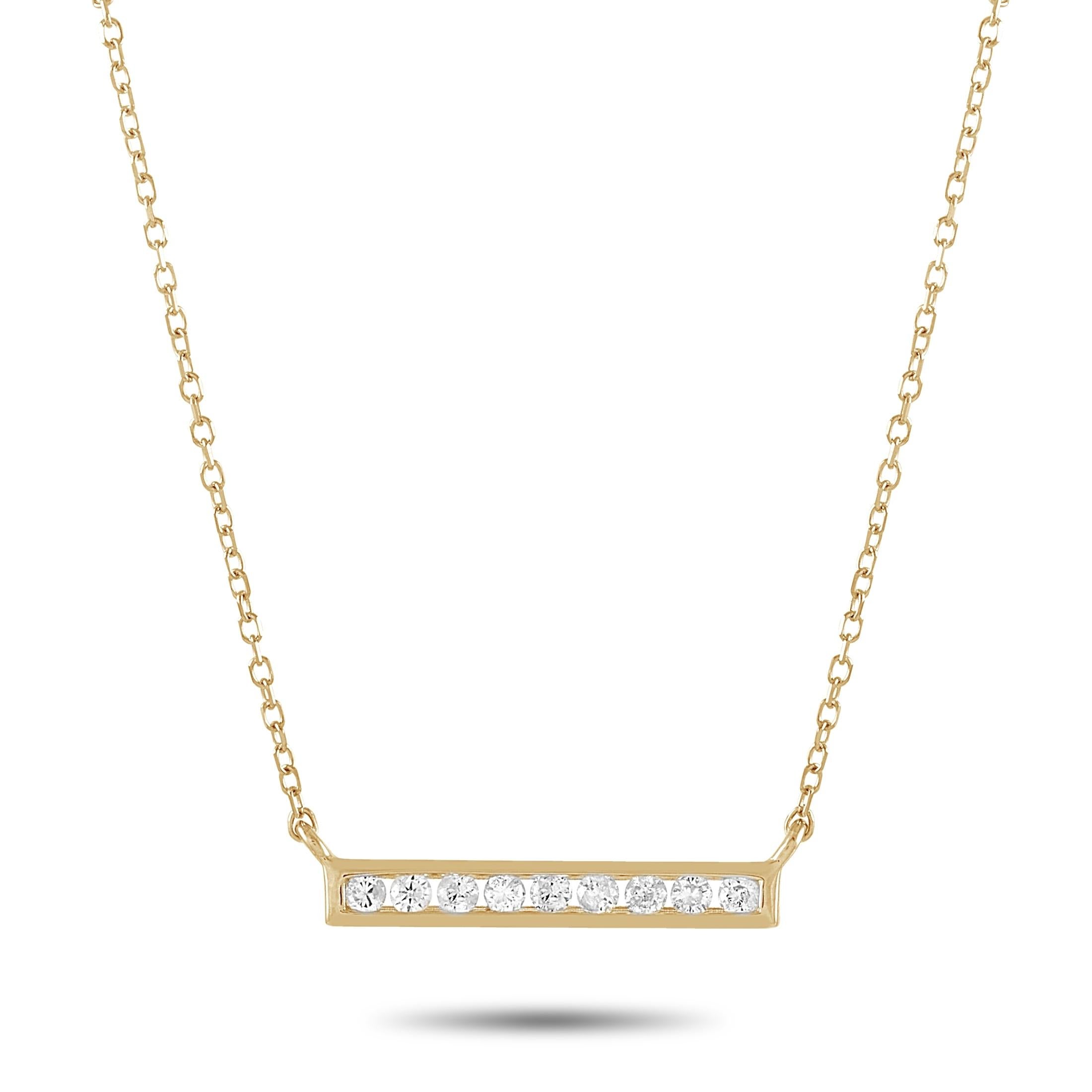 Round Cut Lb Exclusive 14k Yellow Gold 0.10 Carat Diamond Bar Necklace For Sale