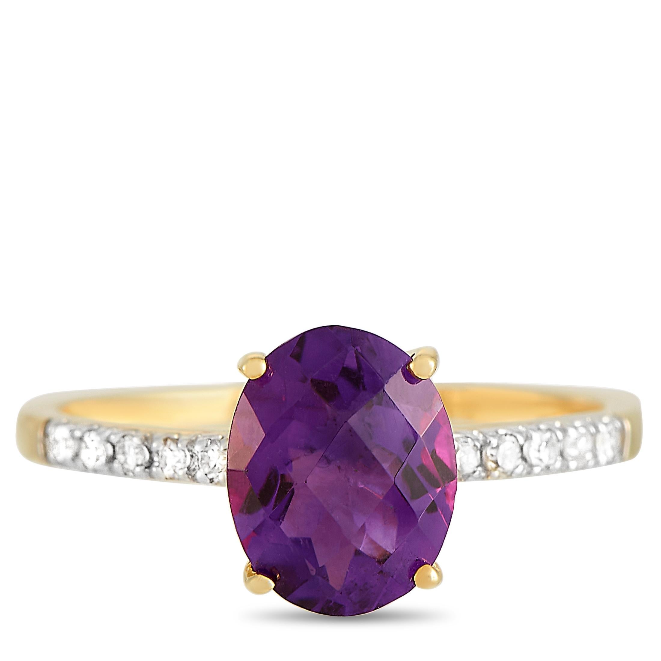 LB Exklusive Ovaler Ring aus 14 Karat Gelbgold mit 0,10 Karat Diamant und Amethyst im Zustand „Neu“ in Southampton, PA