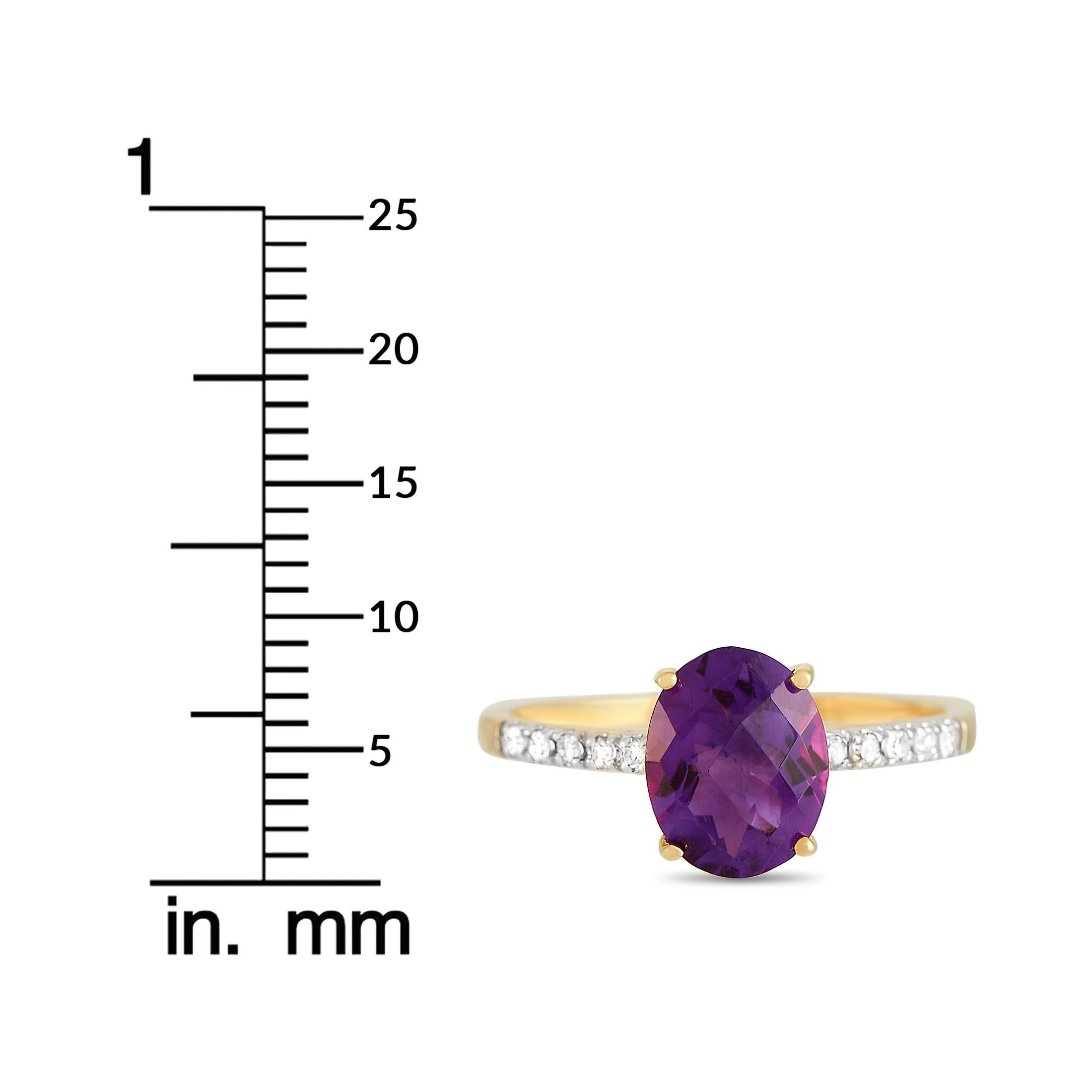 LB Exklusive Ovaler Ring aus 14 Karat Gelbgold mit 0,10 Karat Diamant und Amethyst Damen