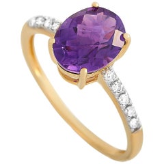 LB Exklusive Ovaler Ring aus 14 Karat Gelbgold mit 0,10 Karat Diamant und Amethyst