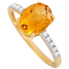 LB Exclusive 14 Karat Yellow Gold 0.10 Carat Diamond and Citrine Ring