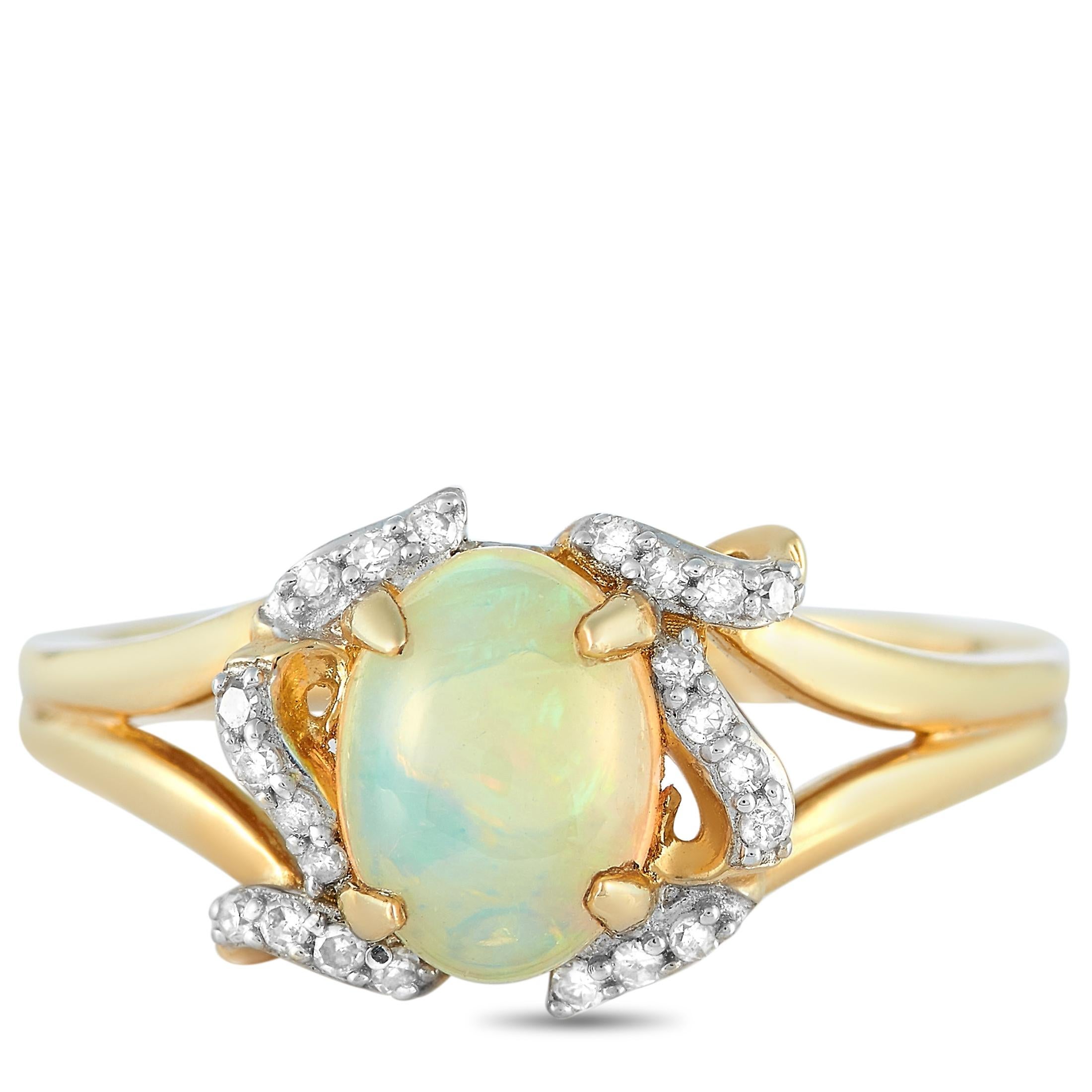 LB Exclusive 14 Karat Yellow Gold 0.10 Carat Diamond and Opal Ring In New Condition In Southampton, PA