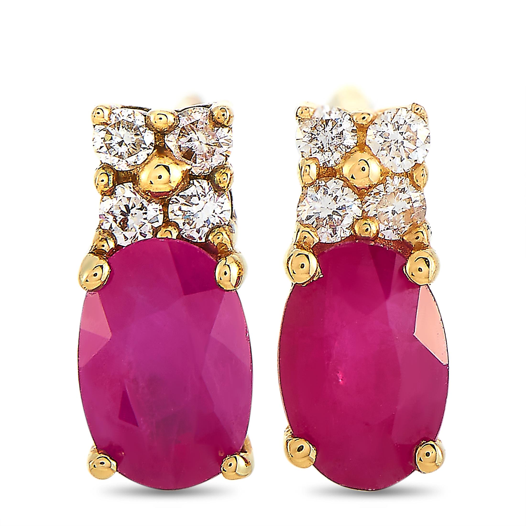 LB Exclusive 14 Karat Yellow Gold 0.10 Carat Diamond and Ruby Earrings In New Condition In Southampton, PA