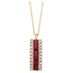 LB Exclusive 14K Yellow Gold 0.10 Ct Diamond and Ruby Necklace