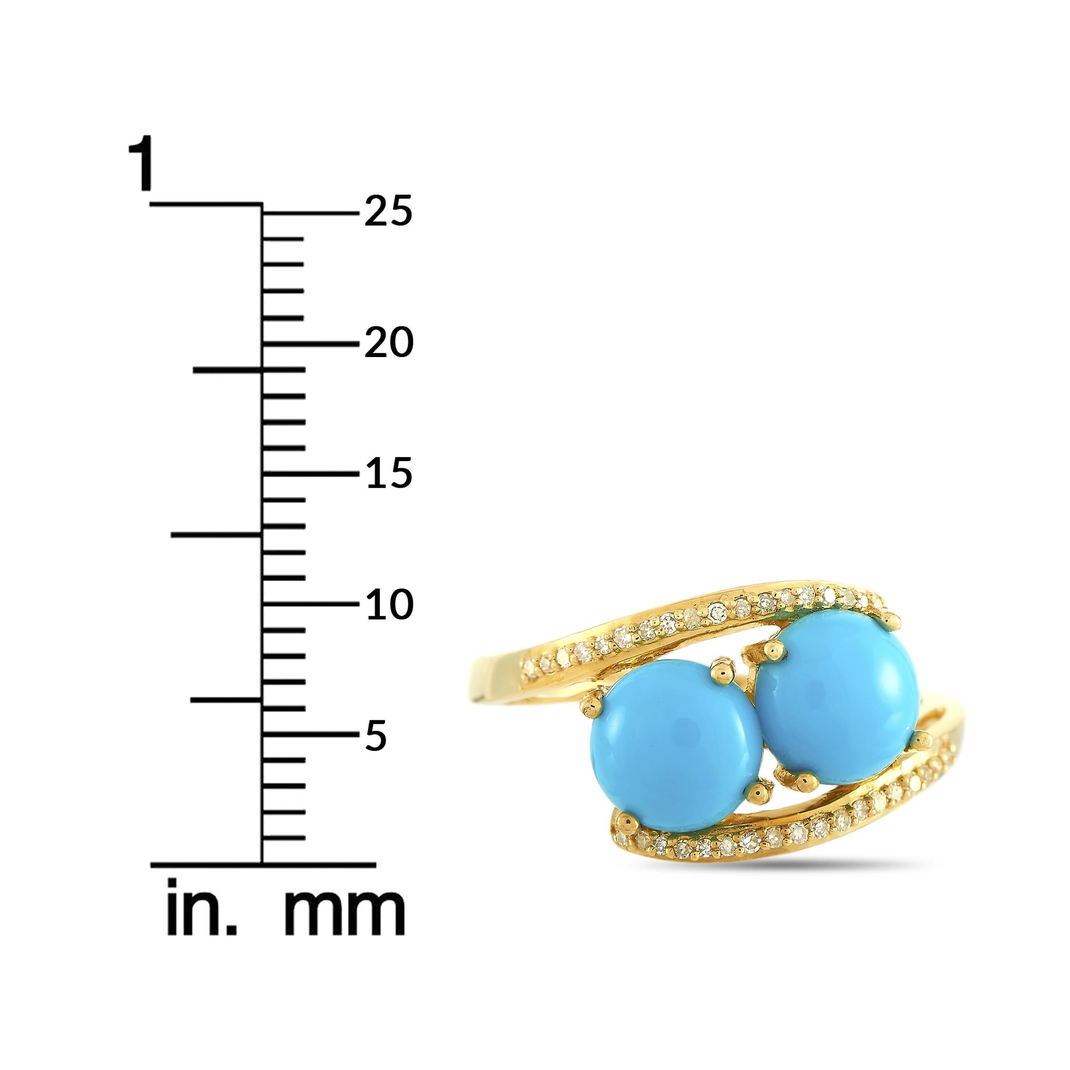 LB Exclusive 14 Karat Yellow Gold 0.10 Carat Diamond and Turquoise Ring 1