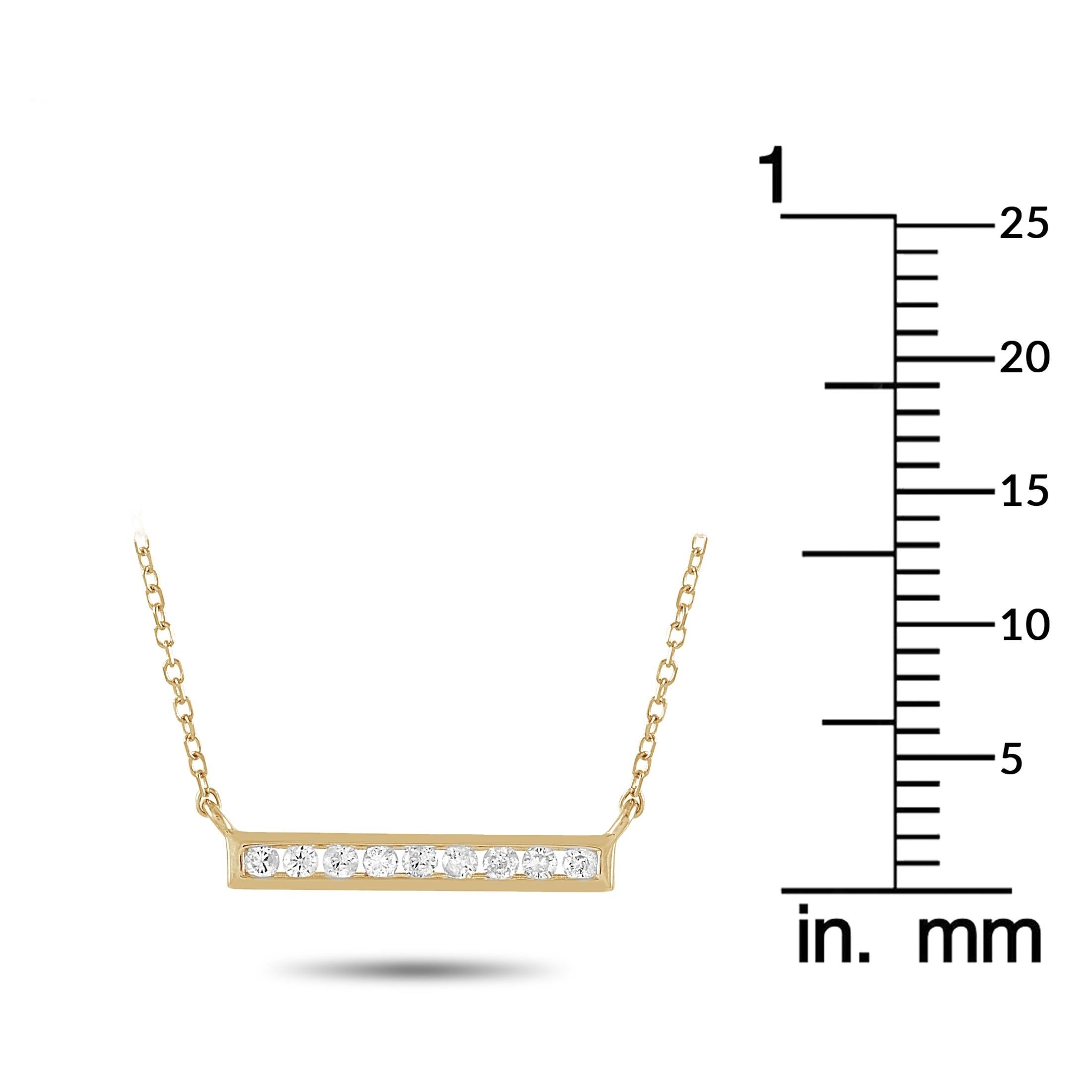 Round Cut Lb Exclusive 14k Yellow Gold 0.10 Carat Diamond Bar Necklace For Sale