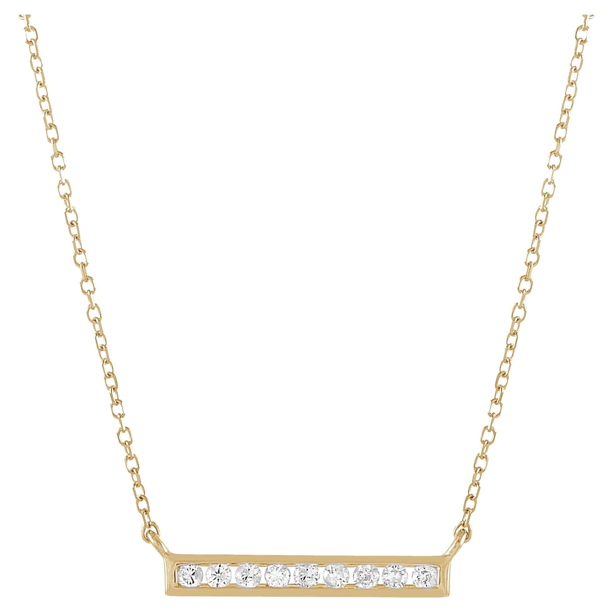 Lb Exclusive 14k Yellow Gold 0.10 Carat Diamond Bar Necklace For Sale