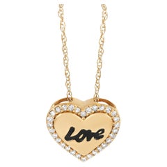 LB Exclusive 14K Yellow Gold 0.10 Ct Diamond Love Heart Pendant Necklace