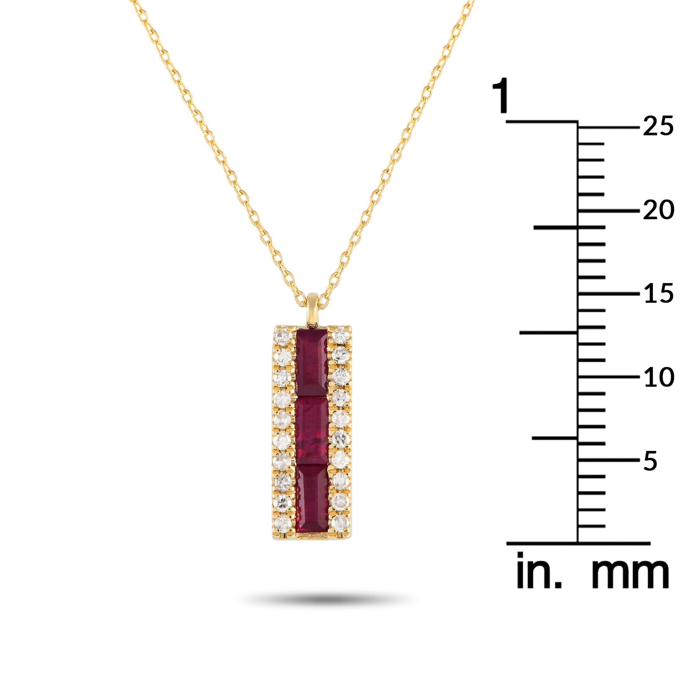 LB Exclusive 14K Yellow Gold 0.10ct Diamond & Ruby Pendant Necklace PD4-16063YRU In New Condition For Sale In Southampton, PA