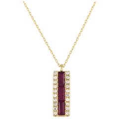 LB Exclusive 14K Yellow Gold 0.10ct Diamond & Ruby Pendant Necklace PD4-16063YRU