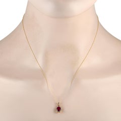 LB Exclusive 14K Yellow Gold 0.10ct Diamond & Ruby Pendant Necklace PD4-16075YRU