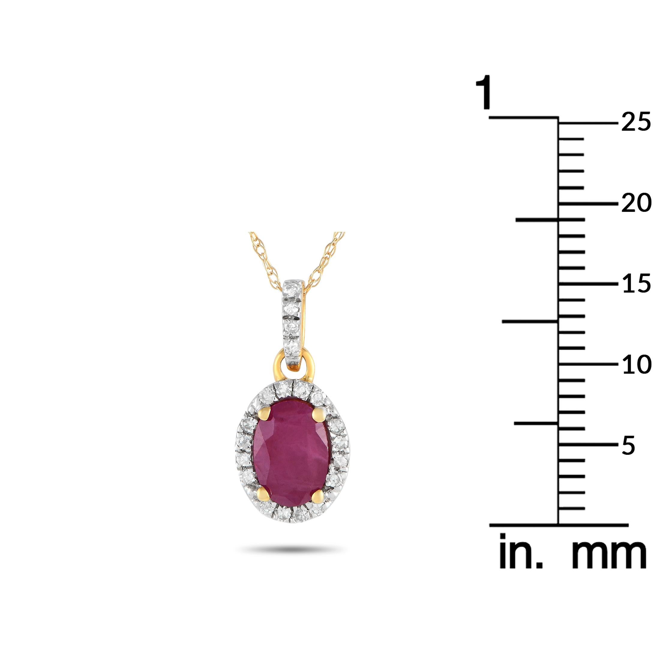 LB Exclusive 14K Yellow Gold 0.10ct Diamond & Ruby Pendant Necklace PD4-16075YRU In New Condition For Sale In Southampton, PA