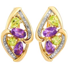 LB Exclusive 14 Karat Gold 0.11 Carat Diamond, Amethyst and Peridot Earrings