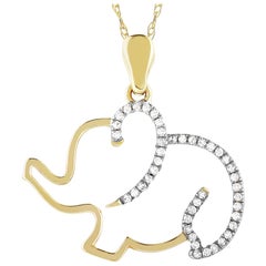 LB Exclusive 14 Karat Yellow Gold 0.11 Carat Diamond Elephant Pendant Necklace