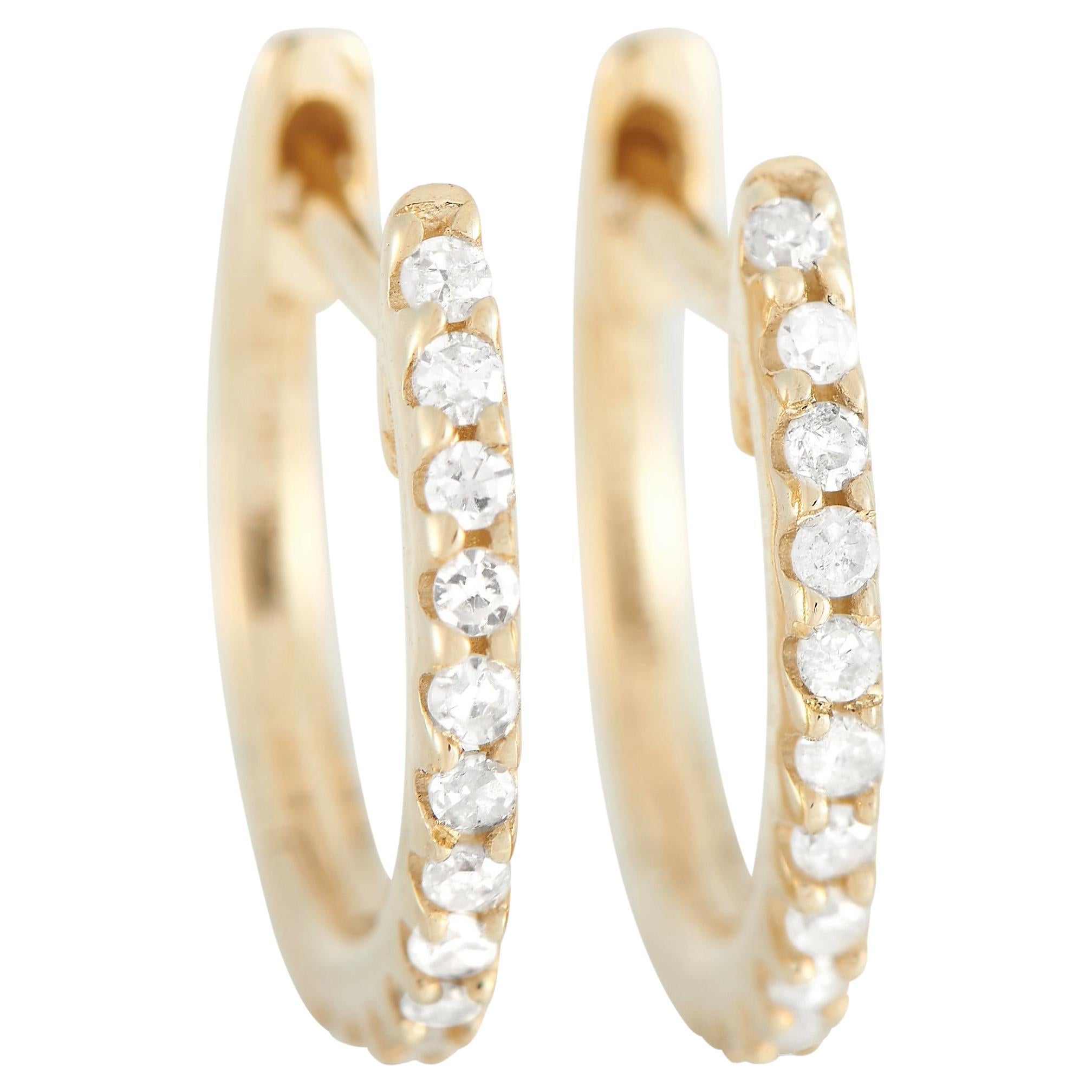 LB Exclusive 14K Yellow Gold 0.21 Ct Diamond Cross Hoop Earrings at 1stDibs