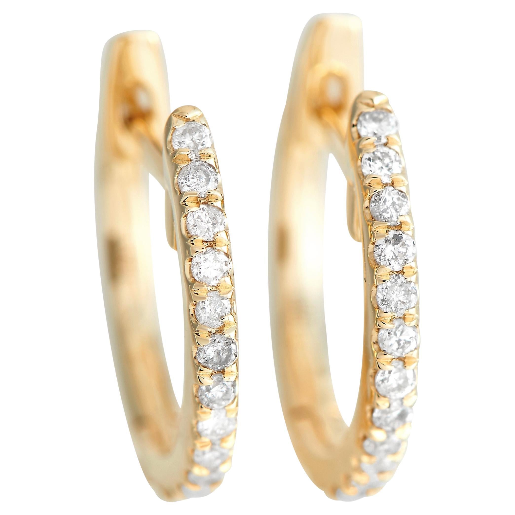 LB Exclusive 14K Yellow Gold 0.12 Ct Diamond Small Hoop Earrings