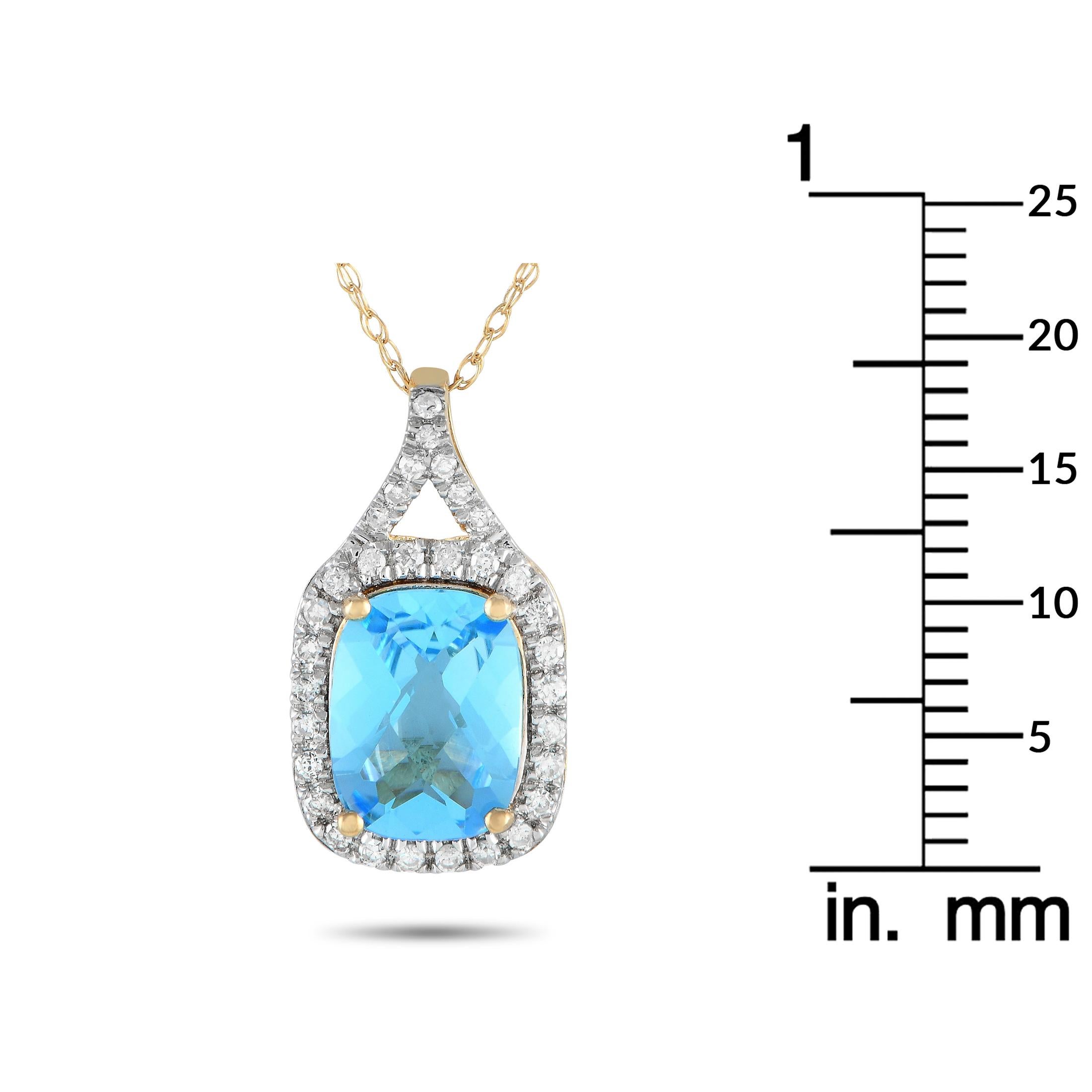 LB Exclusive 14K Yellow Gold 0.13ct Diamond and Blue Topaz Necklace PD4-15472YBT In New Condition For Sale In Southampton, PA
