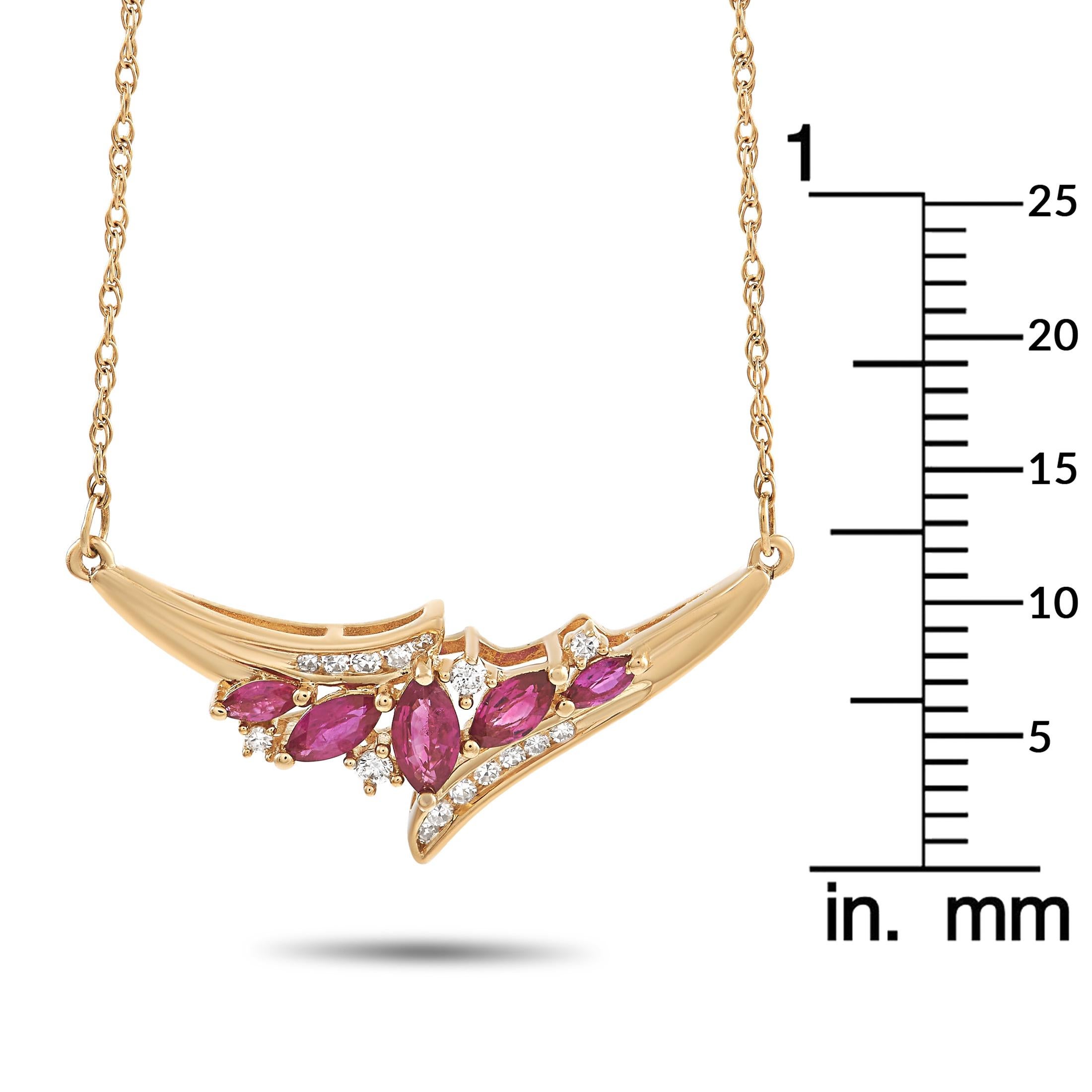Round Cut LB Exclusive 14K Yellow Gold 0.14 Ct Diamond and Ruby Necklace For Sale
