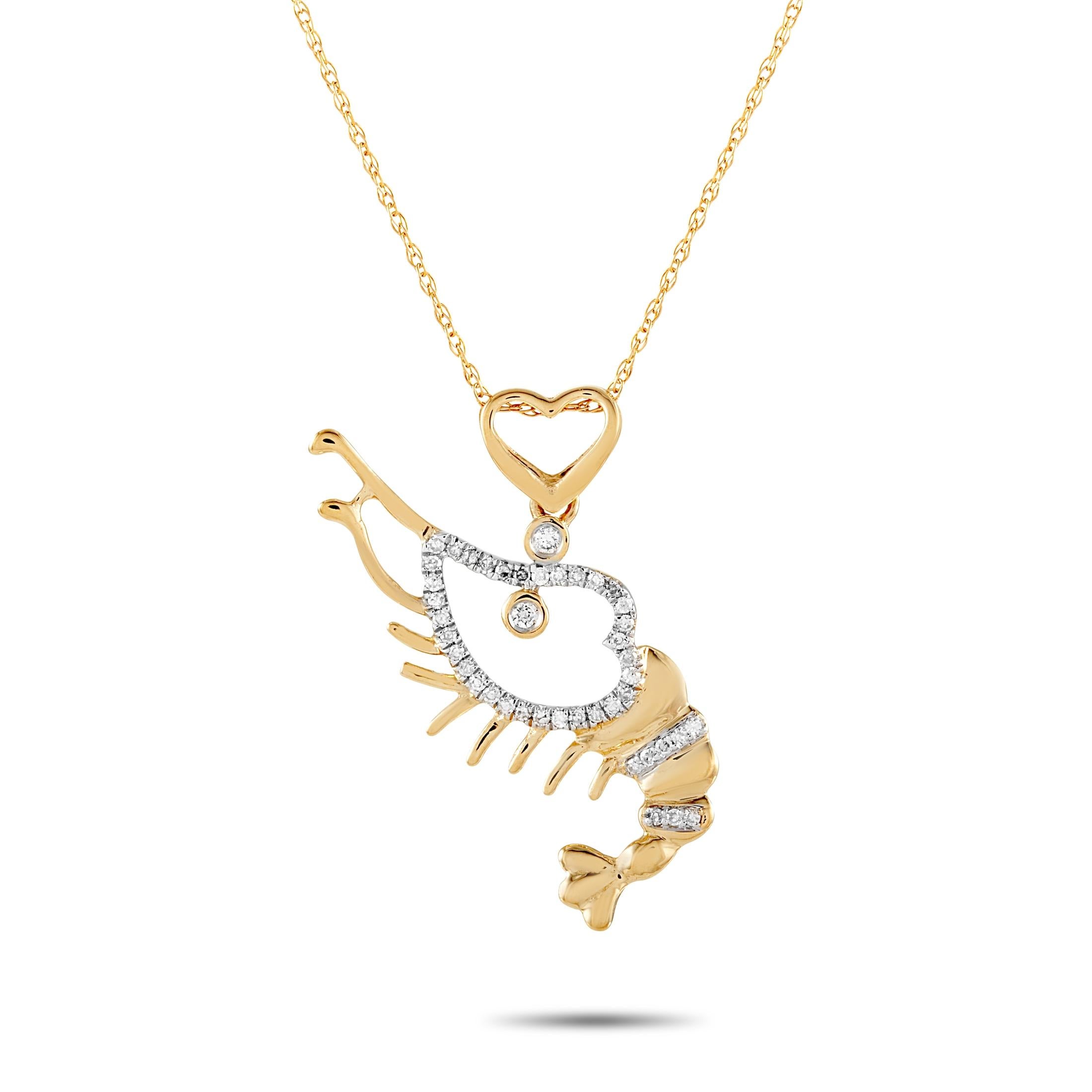 Women's LB Exclusive 14 Karat Yellow Gold 0.14 Carat Diamond Pendant Necklace For Sale