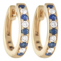 LB Exclusive 14k Yellow Gold 0.15 Ct Diamond and 0.25 Ct Sapphire Hoop Earrings
