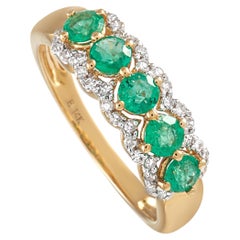 LB Exclusive 14K Yellow Gold 0.15 ct Diamond and Emerald Ring