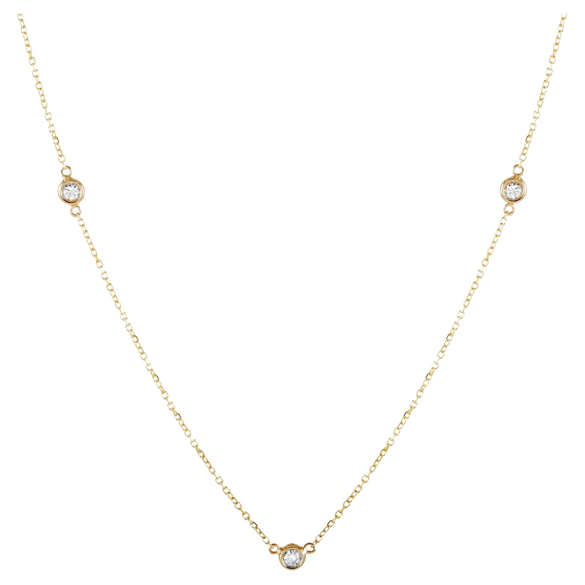 LB Exclusive 14K Yellow Gold 0.15 ct Diamond Necklace For Sale