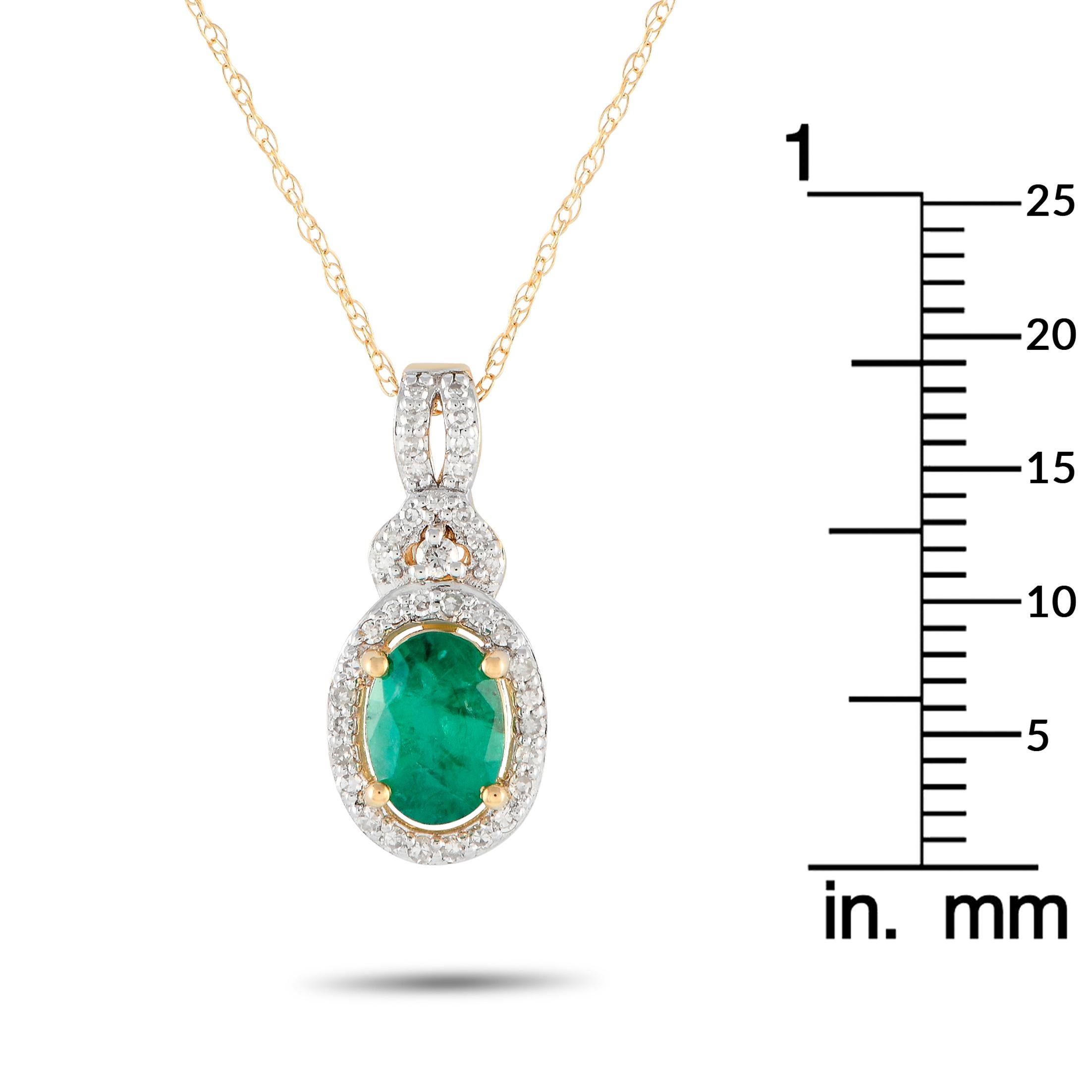 LB Exclusive 14K Yellow Gold 0.15ct Diamond and Emerald Necklace PD4-15738YEM In New Condition For Sale In Southampton, PA