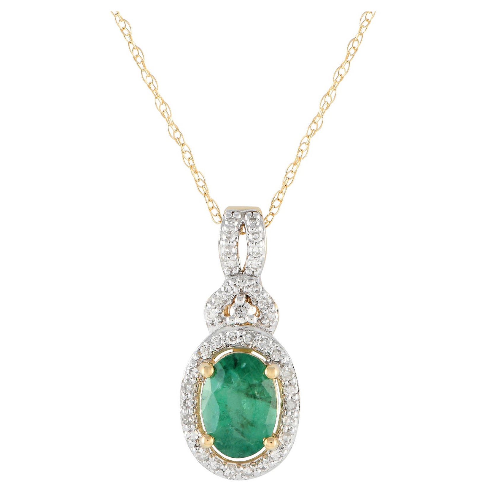 LB Exclusive Collier PD4-15738YEM en or jaune 14 carats avec diamants 0,15 carat et émeraudes