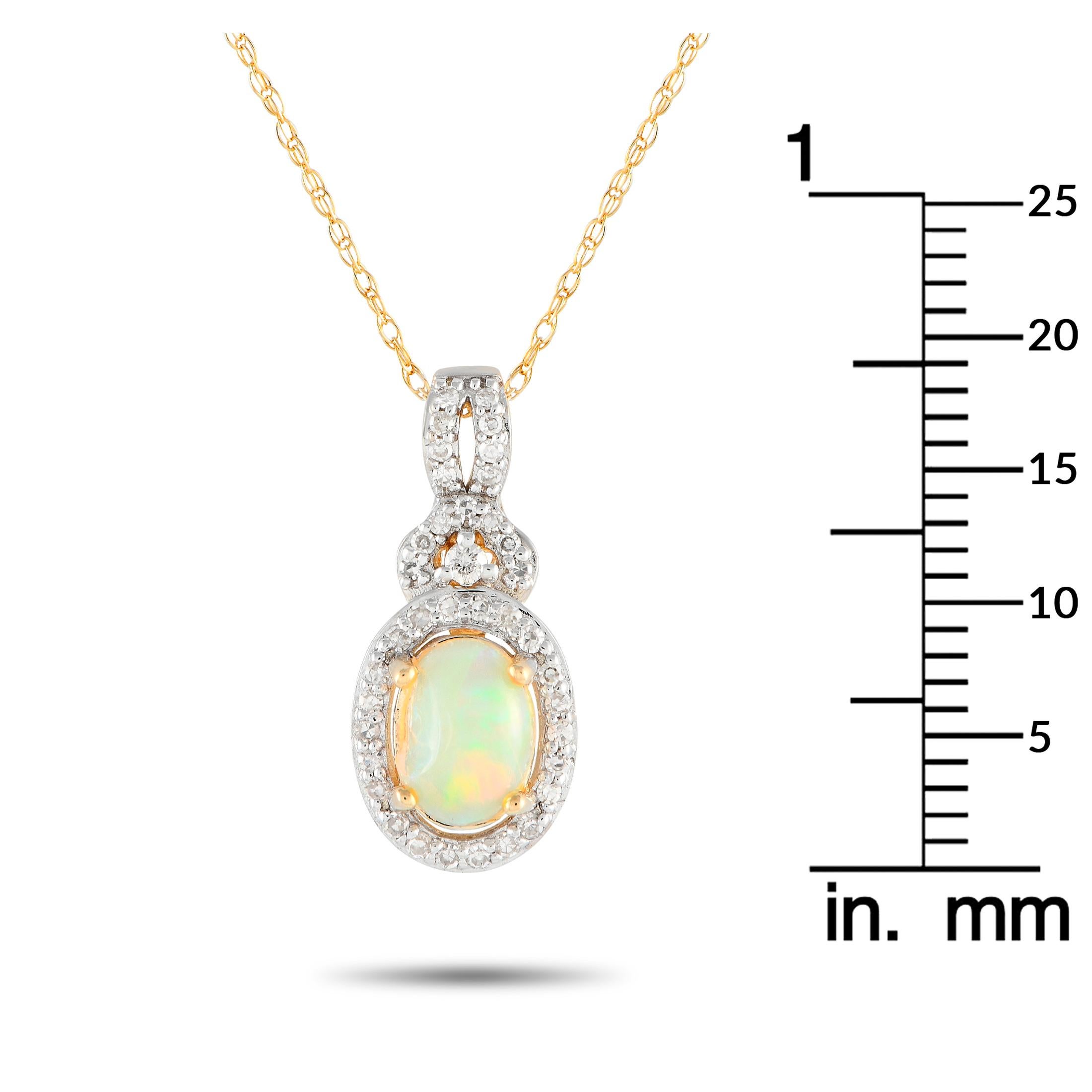 LB Exclusive 14K Yellow Gold 0.15ct Diamond and Opal Necklace PD4-15738YOP In New Condition For Sale In Southampton, PA