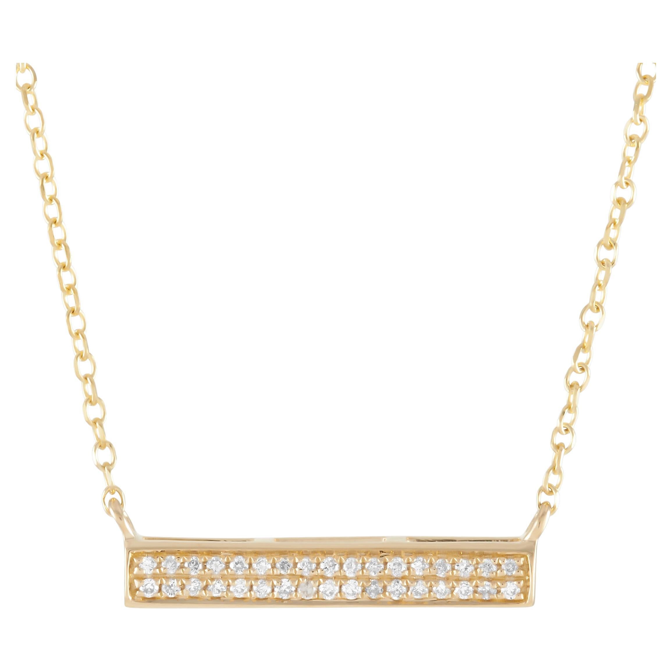 Lb Exclusive 14k Yellow Gold 0.15 Carat Diamond Bar Necklace For Sale