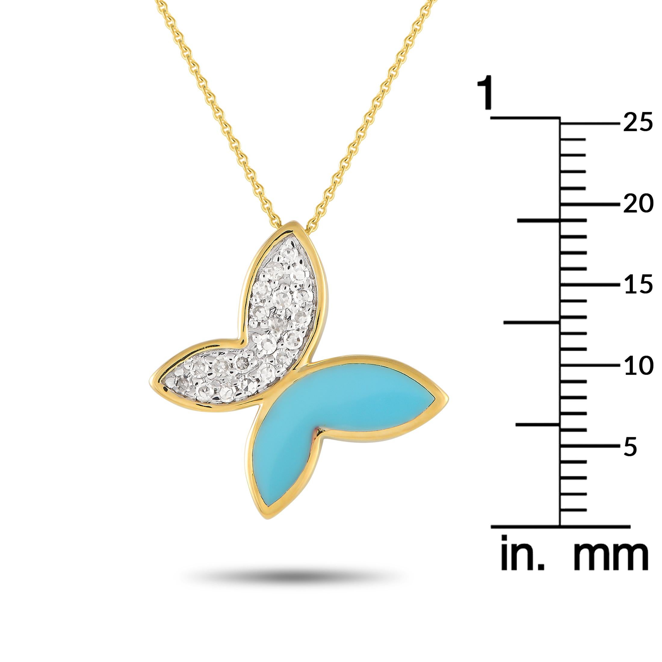 LB Exclusive 14K Yellow Gold 0.15ct Diamond Butterfly Necklace PN15064 In New Condition For Sale In Southampton, PA