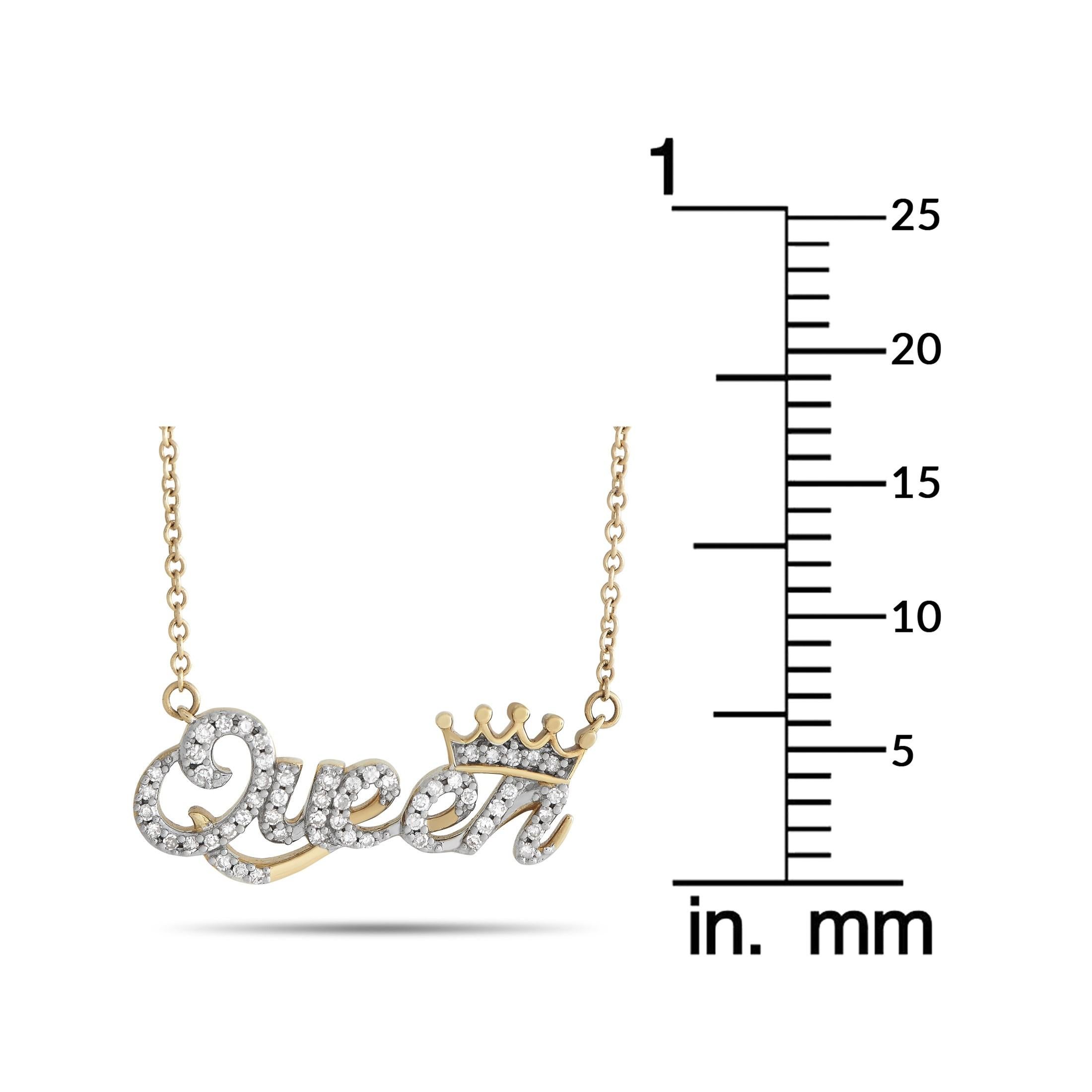 Round Cut LB Exclusive 14K Yellow Gold 0.15ct Diamond Queen Necklace For Sale
