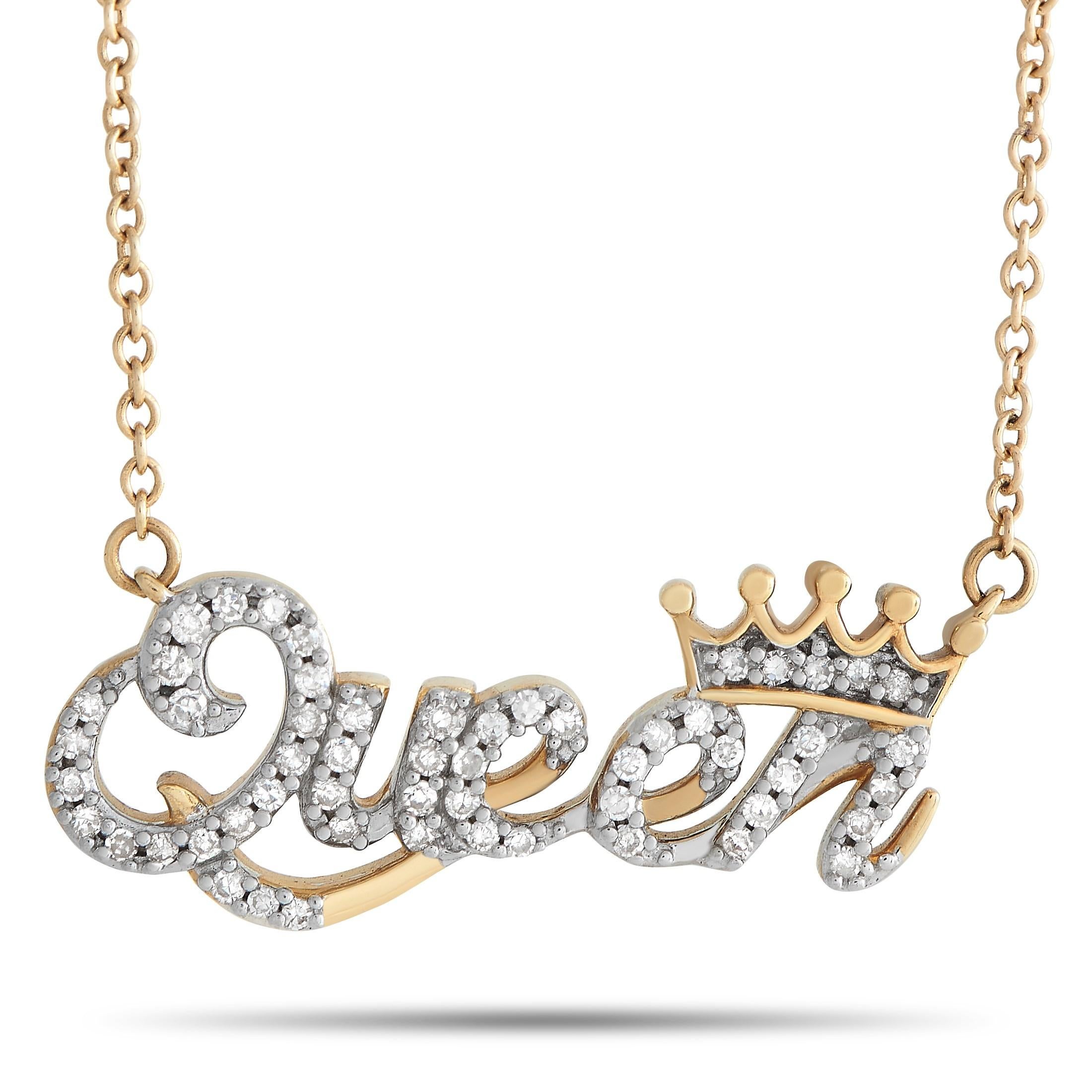 LB Exclusive 14K Yellow Gold 0.15ct Diamond Queen Necklace In New Condition For Sale In Southampton, PA