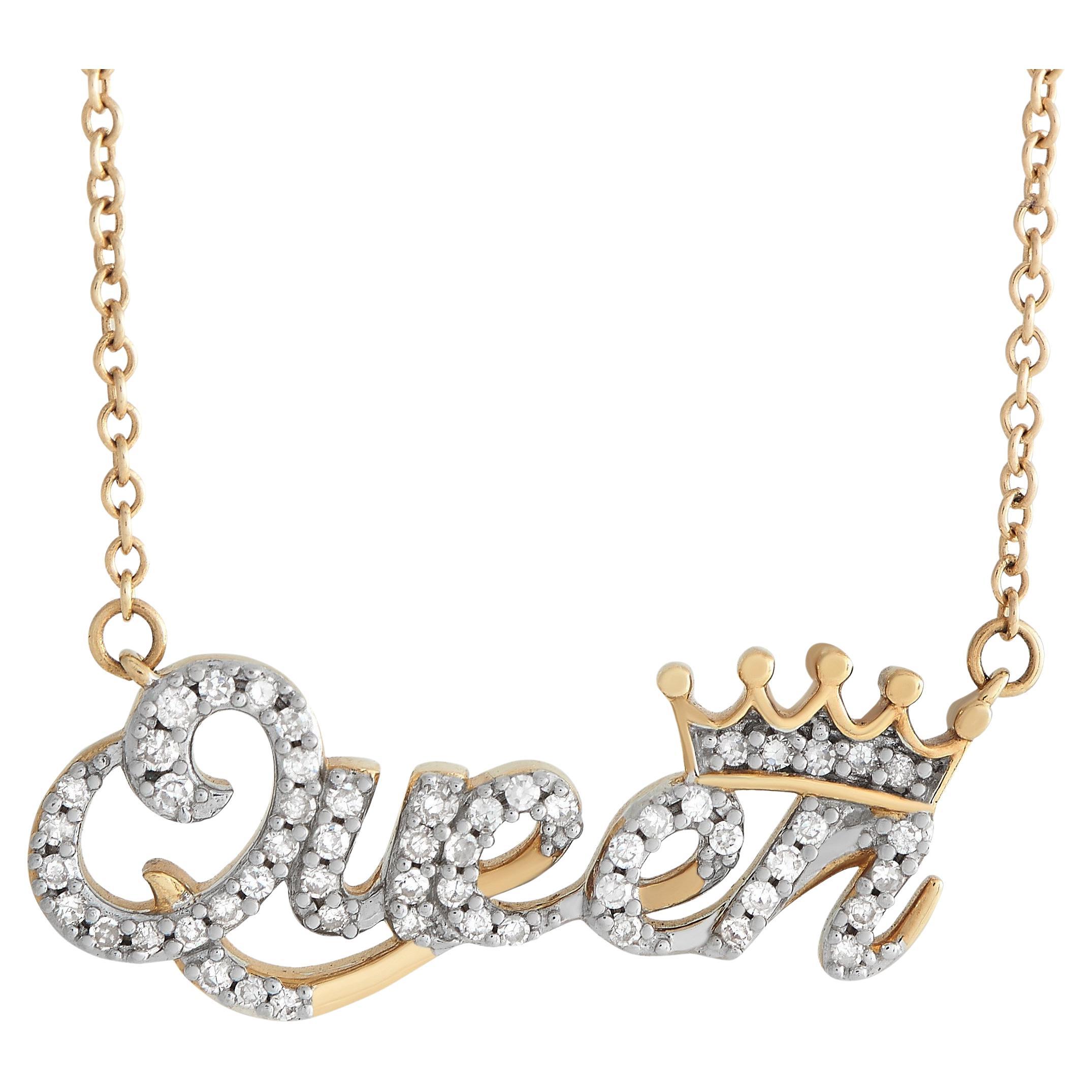 LB Exclusive 14K Yellow Gold 0.15ct Diamond Queen Necklace For Sale