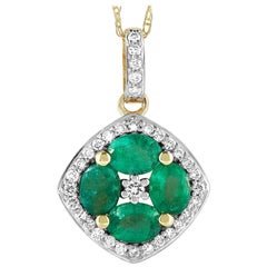 LB Exclusive 14K Gold 0.16 Carat Diamond and Emerald Flower Pendant Necklace