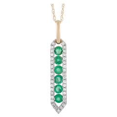 LB Exclusive 14K Yellow Gold 0.16 Ct Diamond and Emerald Pendant Necklace