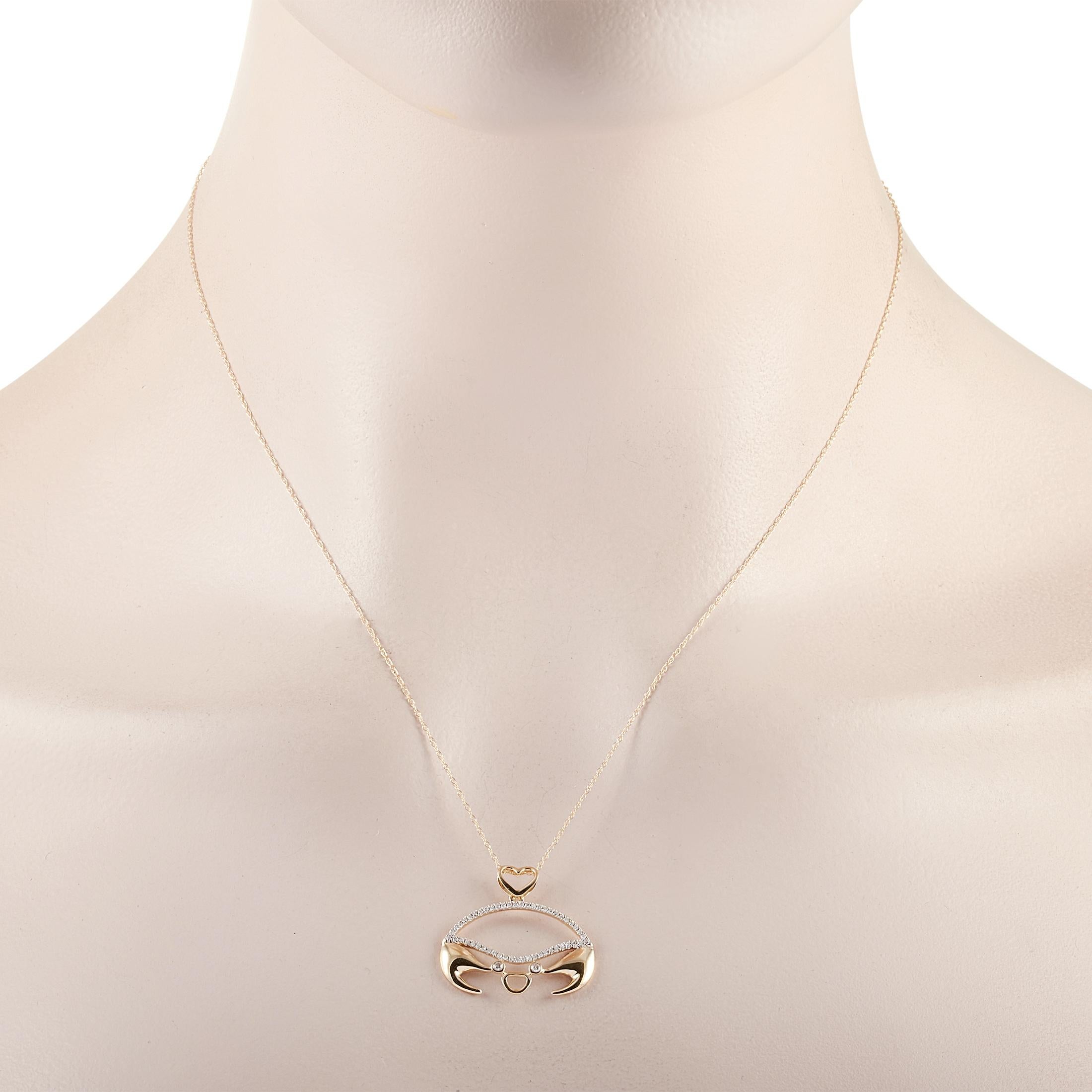 This LB Exclusive necklace is made of 14K yellow gold and embellished with diamonds that amount to 0.16 carats. The necklace weighs 2.3 grams and boasts a 17” chain and a crab pendant that measures 0.88” in length and 1” in width.
 
 Offered in