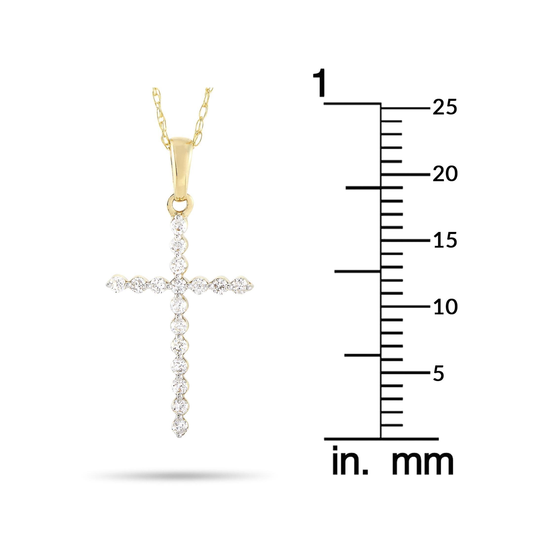 LB Exclusive 14k Yellow Gold 0.16 Ct Diamond Cross Pendant Necklace In New Condition In Southampton, PA