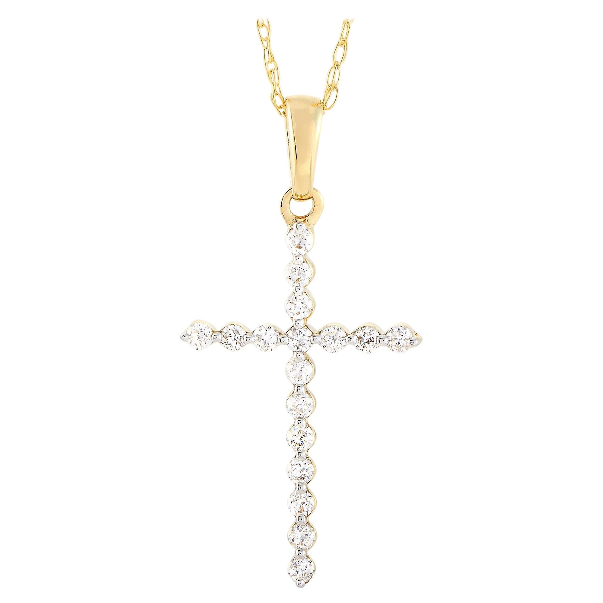 LB Exclusive 14k Yellow Gold 0.16 Ct Diamond Cross Pendant Necklace