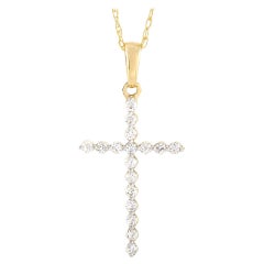 LB Exclusive 14k Yellow Gold 0.16 Ct Diamond Cross Pendant Necklace LB Exclusive 14k Yellow Gold 0.16 Ct Diamond Cross Pendant Necklace
